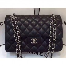 Fake Chanel Lambskin Classic Flap 30cm Bag Black With Silver Hardware 2018 CE03504