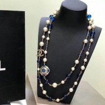 Fake Chanel Pearl Long Necklace Peacock Blue 2019 Collection CE03249