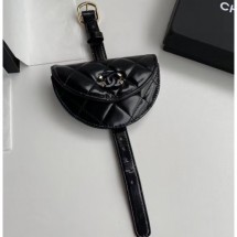 Fake Chanel Shiny Crumpled Lambskin Flap Coin Purse Wristlet Bag AP1346 Black 2020 CE03037