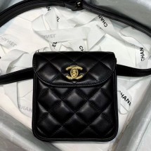 Fake Chanel Vintage Quilted Lambskin Waist Bag A88861 Black 2020 Collection CE03845