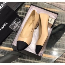 Fake High Quality Chanel Heel 4cm Lambskin/Grosgrain Pumps G34906 apricot/Black 2019 CE03023