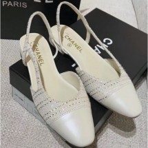 Fake Luxury Chanel Heel 2cm Flat Slingbacks G31319 Tweed/Creamy CE02374
