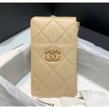 Fake Top Chanel 19 Phone and Card Holder in Lambskin AP1182 Apricot 2020 Collection CE03301