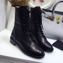 Fashion Chanel Calfskin Short Flat Lace-up Boots G34953 Black Leather 2019 Collection CE03855