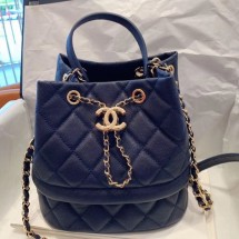 Fashion Chanel Quilted Grained Calfskin Small Drawing Bucket Bag AS0894 Blue 2019 Collection CE02217