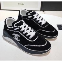 Fashion Imitation Chanel Terry-cloth & Goatskin Classic Sneaker Black/White 02 2020 Collection CE02569