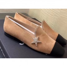 First-class Quality Chanel Top Quality Crystal Star Suede Calfskin and Grosgrain Loafers G35833 Beige/Black 2020 CE02723