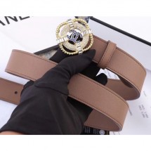 First-class Quality Chanel Width 3cm Crystal Square Buckle Leather Belt Nude CE01173