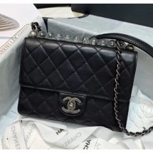 High Imitation Chanel Acrylic Beads Goatskin Small Falp Bag AS0585 Black/Silver 2020 Collection CE03742