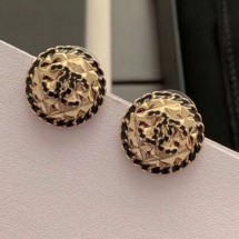 High Imitation Chanel Quilted Metal Chain Leather Round Stud Earrings AB3047 Black/Gold 2019 Collection CE03167