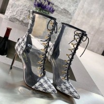 High Quality Chanel Tweed Transparent Lace-up High-Heel Short Boots White 2019 Collection CE01506