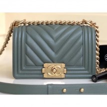High Quality Replica Chanel Caviar Leather Chevron Boy Flap Small Bag Gray Green/Gold CE01773