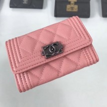Hot Chanel Grained Leather Small Flap Boy Wallet A80603 Pink 2019 Collection CE00781