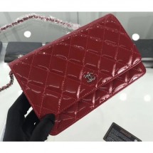 Hot Chanel Wallet On Chain WOC Bag in Patent Leather Red/Silver CE01028