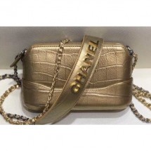 Imitation AAA Chanel Crocodile Embossed Calfskin Gabrielle Clutch With Chain Bag A94505 Metallic Gold 2019 CE02129