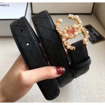 Imitation AAA Chanel Width 3cm Quilting Leather Belt with Pearl & Metal Buckle Black 2020 Collection Belt CE01665