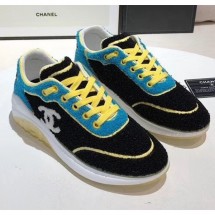 Imitation Best Quality Chanel Terry-cloth & Goatskin Classic Sneaker Black/Yellow 2020 Collection CE02934