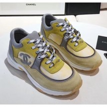 Imitation Chanel Calfskin Suede & Fabric Classic Sneaker Yellow 2020(For Women and Men) Collection CE03117