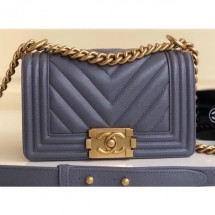 Imitation Chanel Caviar Leather Chevron Boy Flap Small Bag Gray/Gold CE03395