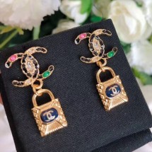 Imitation Chanel Chain Leather CC Lock Short Earrings AB3020 2019 Collection CE01486