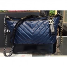 Imitation Chanel Chevron Gabrielle Medium Hobo Bag A93824 Dark Blue/Black 2018 CE04274