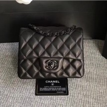 Imitation Chanel Classic Flap Mini Bag A1115 in Lambskin Leather Black with Black Hardware CE04190