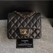 Imitation Chanel Classic Flap Mini Bag A1115 in Lambskin Leather Black with Vintage Golden Hardware CE03077