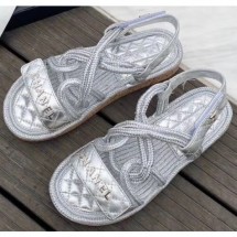 Imitation Chanel Cord Sandals G34602 Silver 2020 CE03811