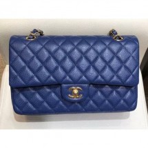 Imitation Chanel Grained Caflskin Medium Classic Flap Bag A01112 Blue With Gold Hardware CE02120