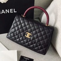 Imitation Chanel Grained Calfskin Medium Coco Flap Bag With Lizard Leather Top Handle Black (Top Quality)) Collection CE02699