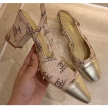 Imitation Chanel Heel 6.5cm Slingbacks G31318 Logo Beige 2020 CE03944