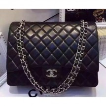 Imitation Chanel Lambskin Classic Flap 33cm Bag Black With Silver Hardware 2018 CE01820