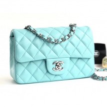 Imitation Chanel Lambskin Classic Flap Bag A01116 Light Blue With Silver Hardware CE02496
