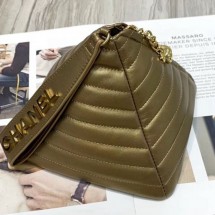 Imitation Chanel Metallic Lambskin Quilted Stripes Pyramid Clutch Bag AS0688 Gold 2019 Collection CE04361