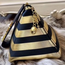 Imitation Chanel Metallic Lambskin Stripes Pyramid Clutch Bag AS0688 Gold/Black 2019 Collection CE01313