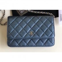 Imitation Chanel Pearl Caviar Leather Wallet On Chain WOC Bag Navy Blue 2018 CE01600
