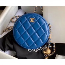 Imitation Chanel Pearl on Chain Round Clutch with Chain Bag Blue 2020 CE00773