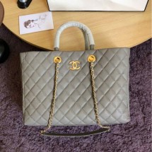 Imitation Chanel Quilted Grained Calfskin Large Shopping Bag Light Gray 2019 Collection CE01164
