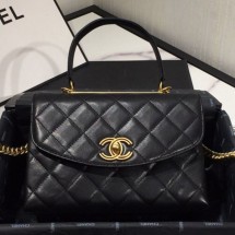 Imitation Chanel Quilted Lambskin Flap Bag with Top Handle AS1175 Black 2019 Collection CE00727