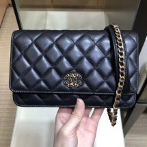 Imitation Chanel Quilted Lambskin Wallet on Chain WOC AP0724 Black 2019 Collection CE03353
