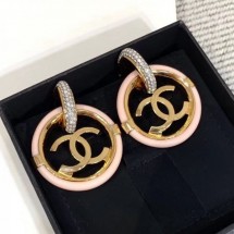 Imitation Chanel Short Hoop Earrings AB1308 Crystal/Pink 2019 Collection CE01415