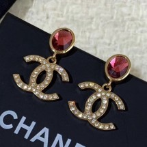 Imitation Chanel Stone CC Pendant Short Earrings Red 2019 Collection CE02105