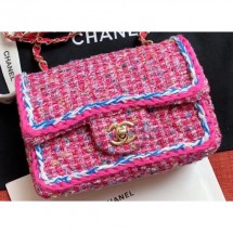 Imitation Chanel Tweed Braided Classic Flap Small Bag Fuchsia 2019 CE00993