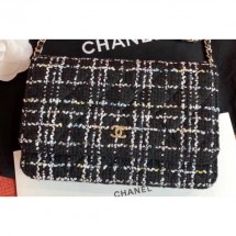 Imitation Cheap Chanel Cotton Tweed Classic Wallet On Chain WOC Bag A33814 Black 2019 CE02281
