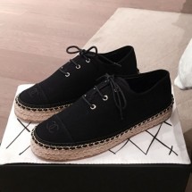 Imitation High Quality Chanel Canvas Lace-Ups Espadrille Sneakers G36140 Black 2020 Collection CE03052