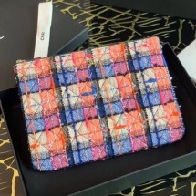 Imitation Luxury Chanel Tweed Medium Pouch Orange/Blue/Pink 2020 Collection CE01995