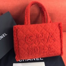 Imitation Top Chanel Wool Tweed Medium Zipped Shopping Bag AS0976 Red 2019 Collection CE03717