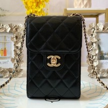 Knockoff Best Chanel Quilted Lambskin Phone Clutch with Chain AP0249 Black 2019 Collection CE00709