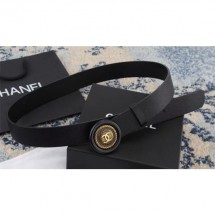 Knockoff Chanel Calfskin Belt with CC Round Buckle 35MM Width Black 2018 CE01487