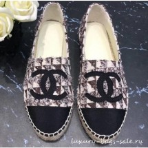 Knockoff Chanel CC Logo Tweed Fabric Espadrilles G34436 Beige 2019 CE04181